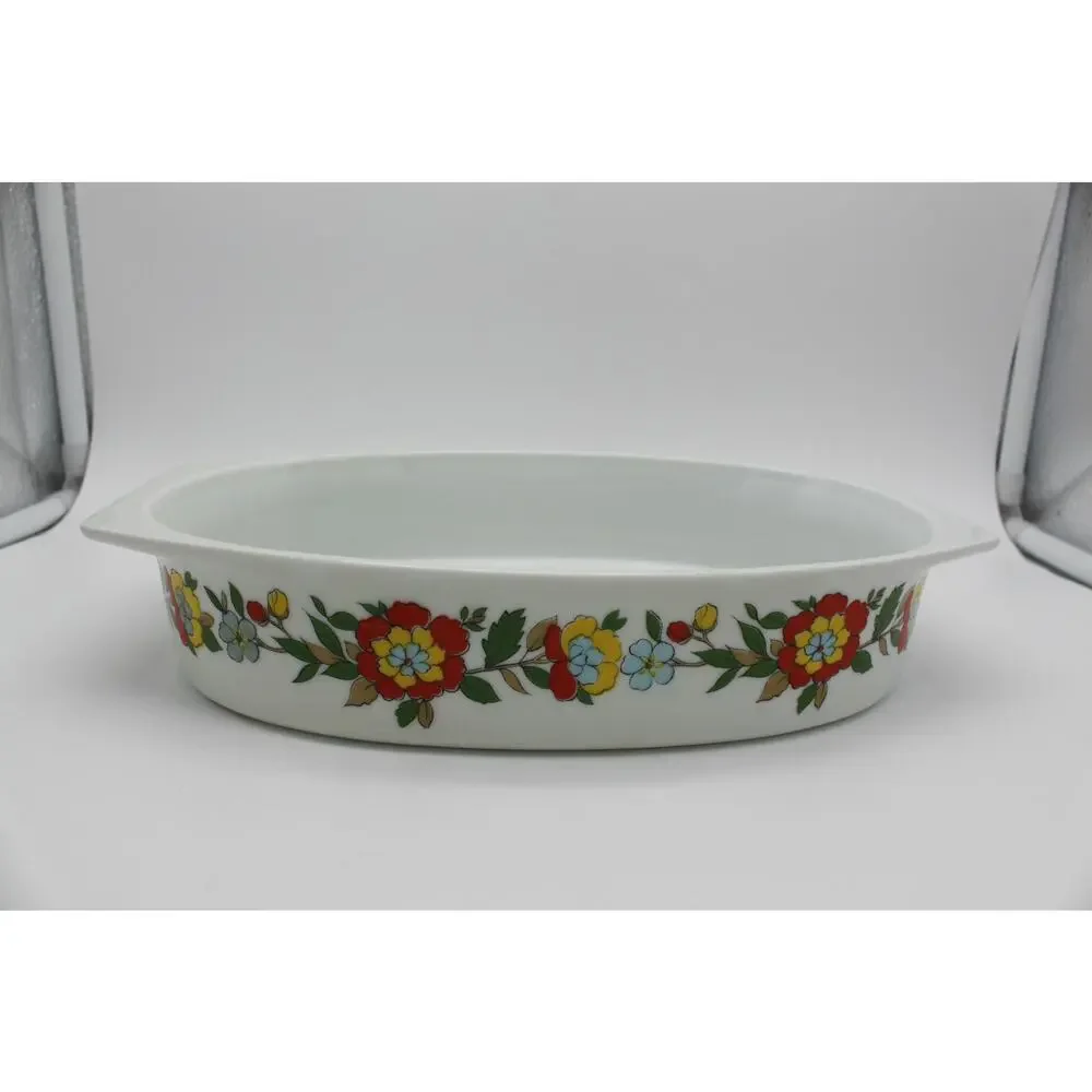 Set of 2 Vtg Real Calorama Floral Genuine Porcelain Oven Ware 64 oz & 48 oz Oval